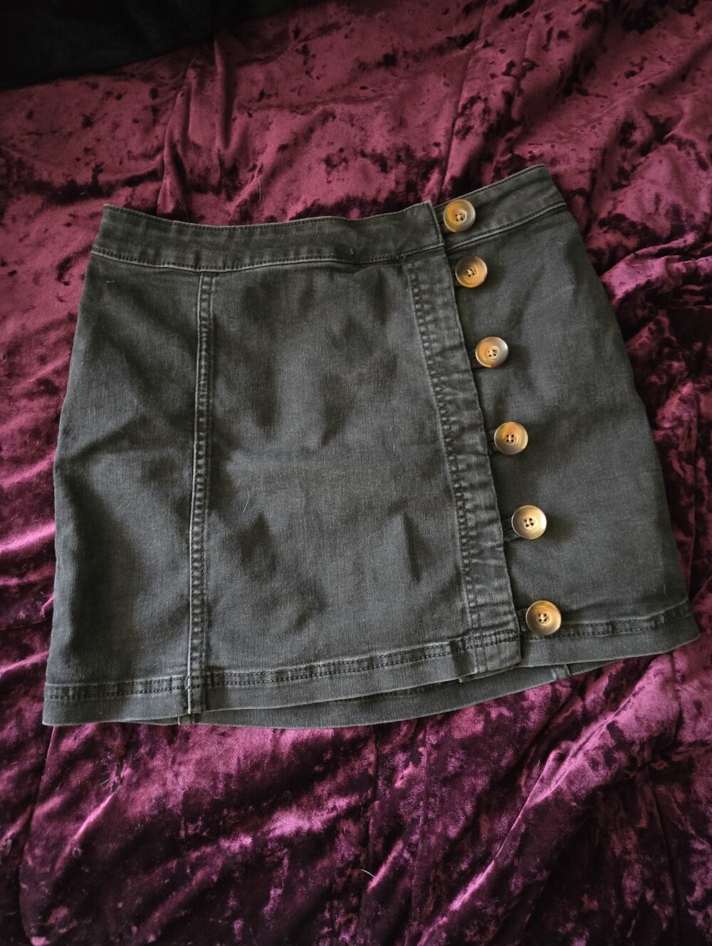 Free People Stretch Charcoal Button Front Mini Skirt 4